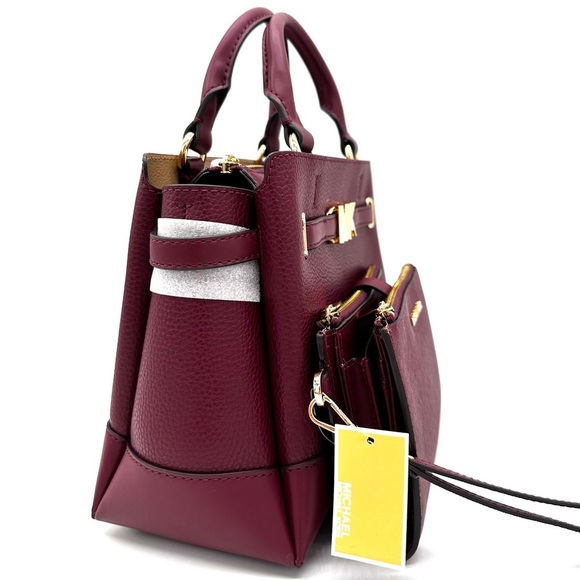 Michael Kors Reed Small Satchel Crossbody Bag & LG Double Zip Wallet Dark Cherry - Picture 4 of 16